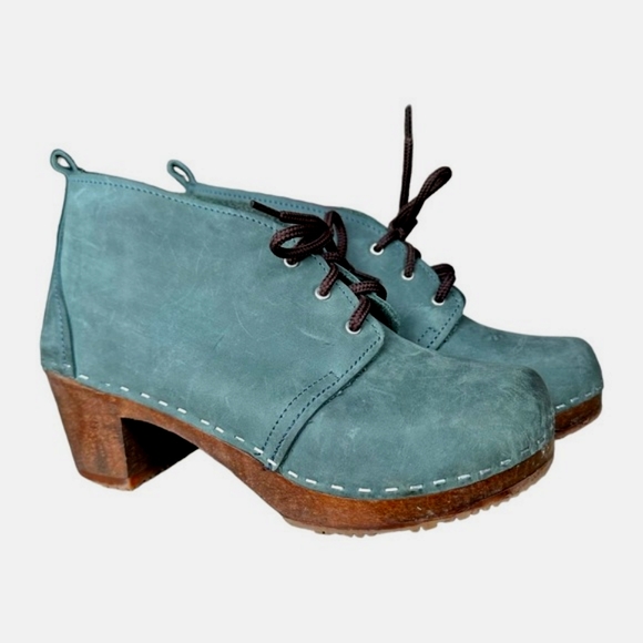 Sandgrens Shoes - Sandgrens Sweden Chukka High Heel Clog Lace-Up  Nubuck Wood Heel Size 38